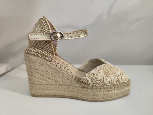 Alpargata cuña beige rosas Fabiolas