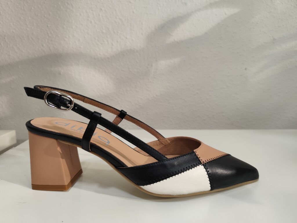 Zapato tacon negro nude y blanco Dibia