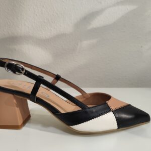 Zapato tacon negro nude y blanco Dibia