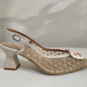 Zapato tacon rejilla blanco rosa Dibia