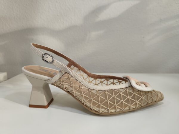 Zapato tacon rejilla blanco rosa Dibia