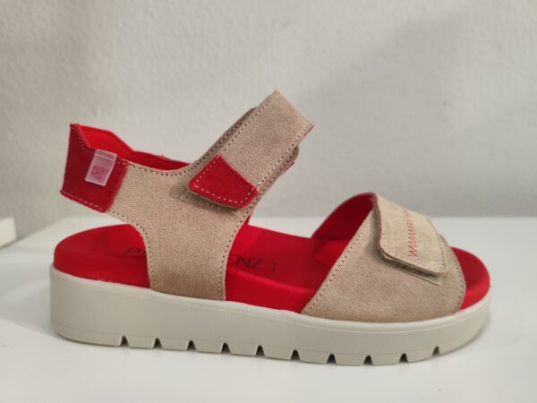 Sandalia plataforma rojo y beige Pepe Saenz